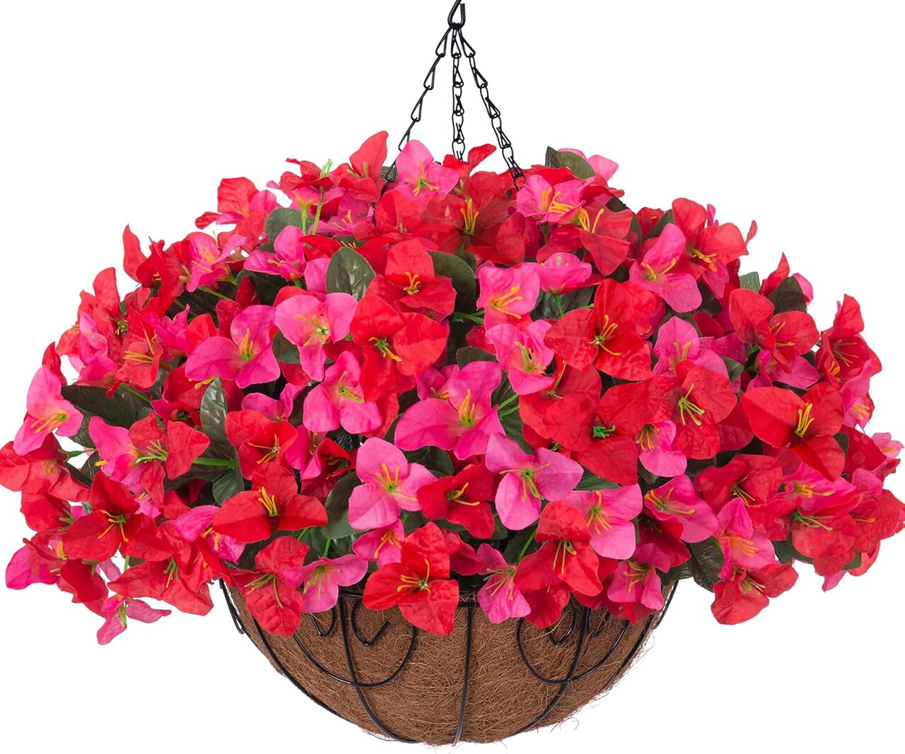 Artificial Hanging Bougainvillea Flower Basket – UV-Resistant Faux Silk for Outdoor Garden Decor (HotpinkRed)